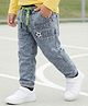 Babyhug Denim Full Length Washed Joggers With Stretch & Football Print - Light Blue