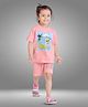 BABY CLOSET Hosiery Cotton Half Sleeves Ride The Wave And Go With The Flow Text Printed Tee With Shorts - Peach