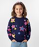 Primo Gino 100% Cotton French Terry Knit Full Sleeves Pullover Sweatshirt with Star Print - Navy Blue