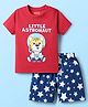 Babyhug Cotton Knit Half Sleeves Shorts Night Suit With Tiger Print - Red & Blue