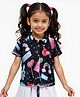 The Souled Store Cotton Knit Half Sleeves Candy & Rainbow Printed Shirt Style Top - Black