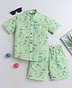 BAATCHEET Cotton Half Sleeves Baby Animals Printed Shirt & Coordinating Shorts Set - Green