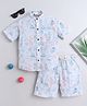 BAATCHEET Cotton Half Sleeves Space Theme Printed Shirt & Coordinating Shorts Set - White & Blue