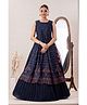 Lagorii Silk Sleeveless Bandhani Printed Mirror Work Detailed Lehenga Choli Set - Navy Blue