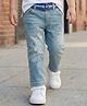 Babyhug Denim Full Length Washed Paint spaltter print Jeans With Stretch & Belt - Blue