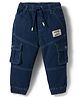 Babyhug Denim Full Length Washed Joggers With Stretch - Blue