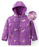 Pine Kids Woven Full Sleeves Hooded Padded Jacket With Foil Butterfly Print - Purple