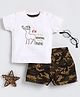 Wonderchild Interlock Half Sleeves Deer & Typography Embroidered Tee With Shorts Set - White & Fawn