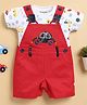 Wonderchild Interlock Car Patch Embroidered Romper With Half Sleeves Tee - Red & White