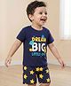 Babyhug 100% Cotton Knit Half Sleeves Shorts Night Suit With Star & Text Print - Navy Blue