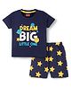 Babyhug Cotton Knit Half Sleeves Shorts Night Suit With Star & Text Print - Navy Blue