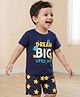 Babyhug Cotton Knit Half Sleeves Shorts Night Suit With Star & Text Print - Navy Blue