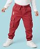 Babyhug Twill Full Length Cut & Sew Text Printed Trouser With Cargo Pockets & Stretch - Red