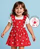 Doodle Poodle Cotton Knit Frock & Half Sleeves Inner Tee With Floral & Strawberry Print - Red & White