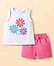 Babyhug Single Jersey Knit  Sleeveless Top & Shorts Set With Floral Print - Dark Pink & White