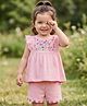 Babyhug Single Jersey Knit  Sleeveless Top & Shorts With Floral Print -Pink & White