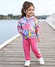 Babyhug Single Jersey Knit Drop Shoulder Sleeves Hooded Top & Trouser Set With Abstract Print - Pink