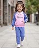 Babyhug Single Jersey Knit Raglan Sleeves Top & Lounge Pant Set With Text Print - Pink