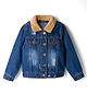 Pine Kids Cotton Woven Full Sleeves Solid Denim Jacket With Fur Detailing - Blue