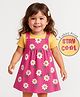 Doodle Poodle Cotton Knit Frock & Half Sleeves Inner Tee With Floral Print - Dark Pink & Yellow