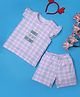 RAINE AND JAINE Cotton Knit Frill Sleeves I Dance In My Dreams Text Printed & Checked Coordinating Night Suit Set - Purple