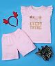 RAINE AND JAINE Cotton Frill Sleeves All I Want Is Everything Text Printed & Checked Coordinating Night Suit Set - Pink