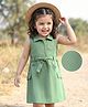 Babyhug Cotton Woven Sleveless Solid Color Frock with Belt - Green