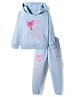 Primo Gino 100% Cotton French Terry Knit Full Sleeves Hooded Sweatshirt with Jogger Co-Ord Set with Bow Print & Sequin - Light Blue