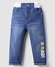 Babyhug Full Length Washed Denim Jeans With Stretch & Roar Print - Blue