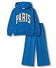Primo Gino 100% Cotton Knit French Terry Knit Full Sleeves Printed Hooded Sweatshirt with Joggers Co-Ord Sets with Paris Text Print - Blue