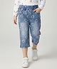 Babyhug Denim Capri With Stretch & Heart Print - Blue