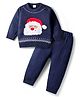 Babyhug Knit Full Sleeves Sweater Set with Santa Design - Navy Blue