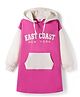 Primo Gino 100% Cotton French Terry Full Sleeves Hooded Frock With Text Print - Pink
