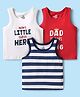 Doodle Poodle 100% Cotton Single Jersey Knit Vests With Stripes & Text Print Pack Of 3 - Red White & Navy Blue