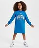 Primo Gino 100% Cotton French Terry Knit Full Sleeves Oversized Hooded Sweatshirt Dress With Boston Print - Blue