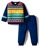Babyhug Knitted Full Sleeves Sweater Set With Aztec Design - Navy Blue