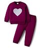 Babyhug Knitted Full Sleeves Sweater Set With Heart Fur Detailing - Wine