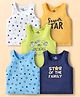 Doodle Poodle 100% Cotton Single Jersey Knit Sleeveless Vests With Text Print Pack Of 5 - Multicolour