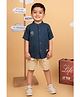 LITTLE COLLARS Pure Organic Muslin Cotton Half Sleeves Crab Embroidered Shirt & Shorts Set- Blue