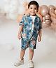 LITTLE COLLARS Half Sleeves Leaves Printed Shirt With Tee & Coordinating Shorts & Belt Set - Green