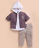 LITTLE COLLARS Cotton Blend Striped Hooded Tee & Full Sleeves Shacket With Pant Set - Lavender & White