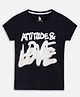 Lil Tomatoes Cotton Half Sleeves Attitude & Love Text Printed Tee - Black