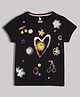 Lil Tomatoes Cotton Half Sleeves Heart & Floral Printed Tee - Black