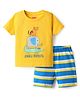 Babyhug Cotton Knit Half Sleeves Shorts Night Suit With Animal Print - Yellow & Blue