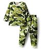 Babyhug Cotton Knit Full Sleeves Co-ords Night Suit With Dino Print - Green