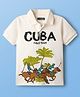 Pine Kids Cotton Knit Half sleeves Polo T-Shirt with Horse & Cuba Text Print - White