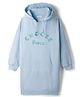 Primo Gino 100% Cotton French Terry Full Sleeves Oversized Hooded Sweatshirt Dress with Sequin Embroidery & Kangaroo Pocket - Light Blue