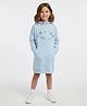 Primo Gino 100% Cotton French Terry Full Sleeves Oversized Hooded Sweatshirt Dress with Sequin Embroidery & Kangaroo Pocket - Light Blue