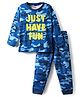 Babyhug Cotton Knit Full Sleeves Co-Ord Night Suit With Text & Camouflage Print - Blue