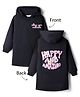 Primo Gino 100% Cotton French Terry Full Sleeves Oversized Hooded Sweatshirt Dress with Front & Back Text Graphic - Black